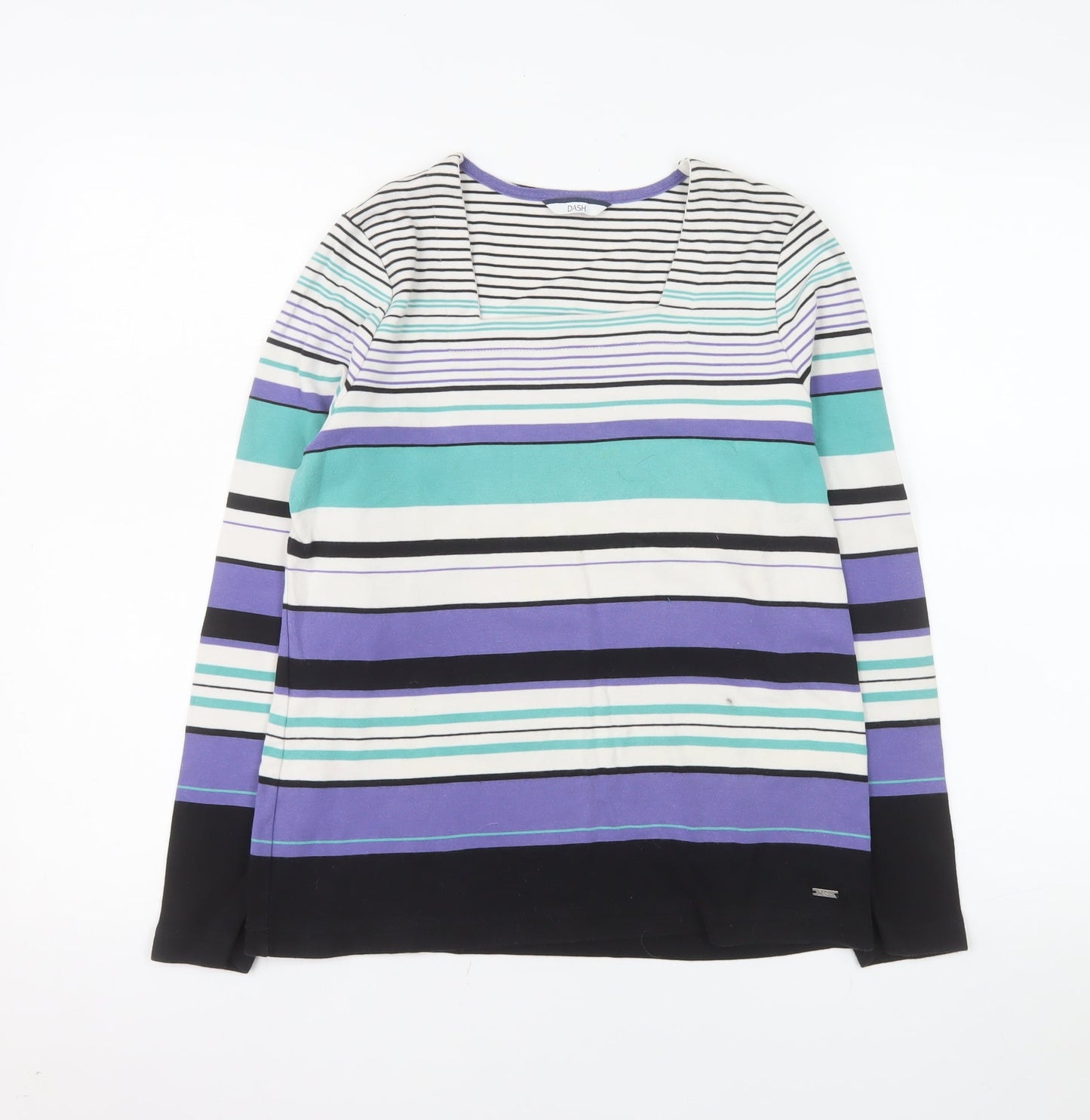 DASH Women’s Multicoloured Long Sleeve Striped Cotton T-Shirt Size 12