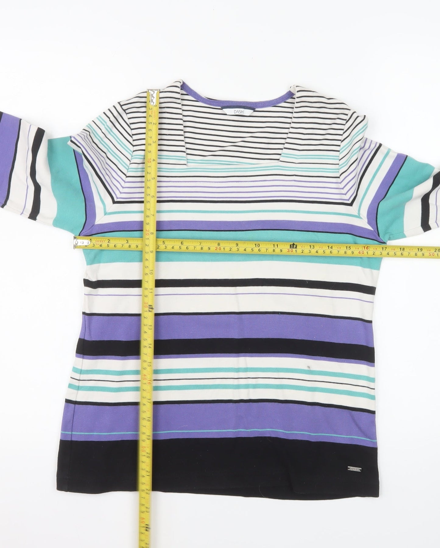 DASH Women’s Multicoloured Long Sleeve Striped Cotton T-Shirt Size 12