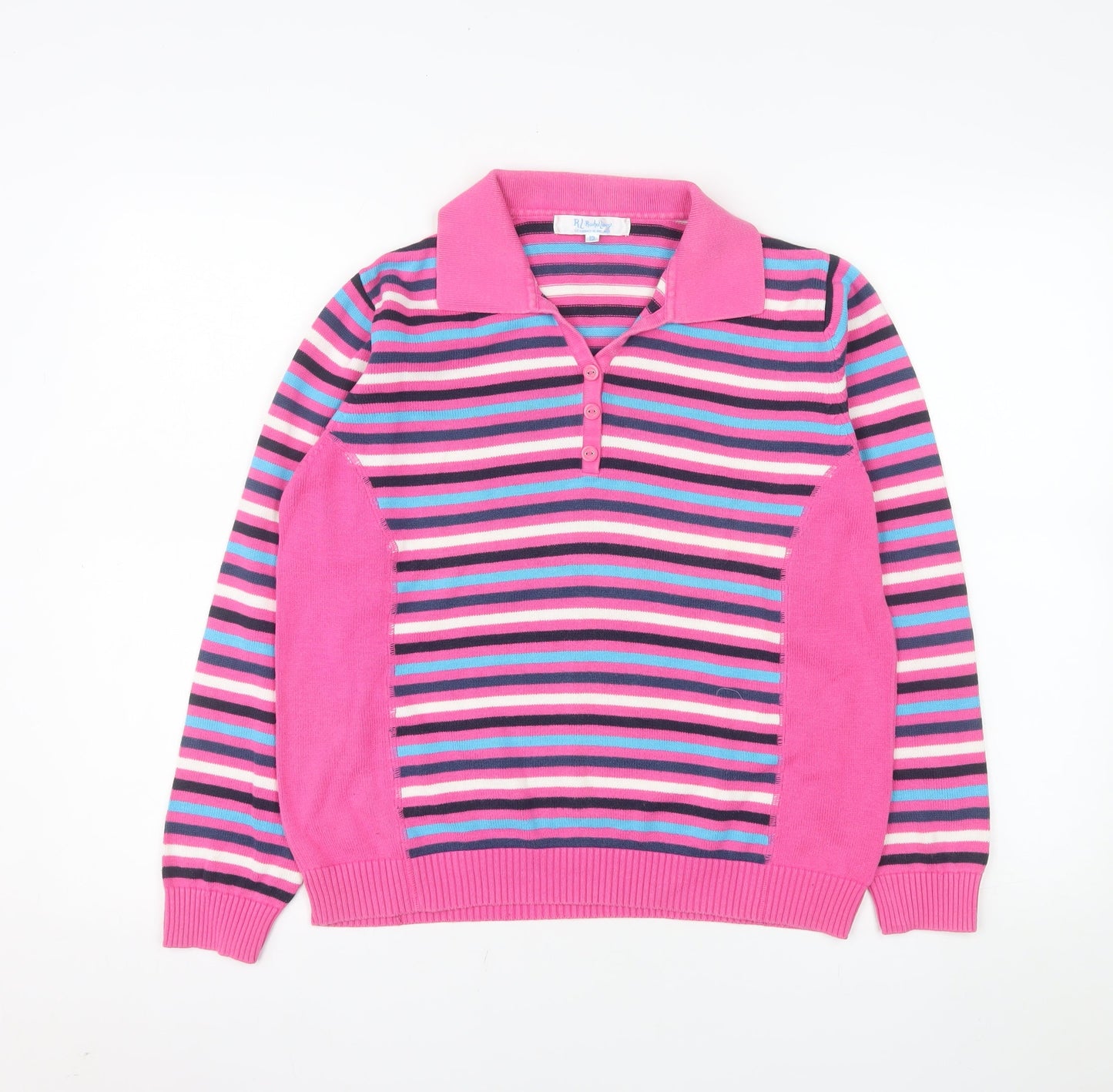Rachel Lacey Women’s Pink Striped Cotton Polo Jumper Size 12
