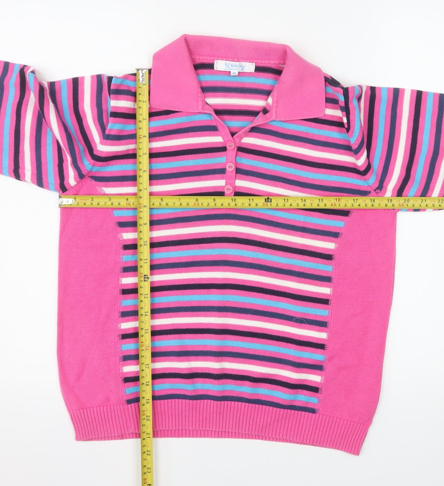 Rachel Lacey Women’s Pink Striped Cotton Polo Jumper Size 12