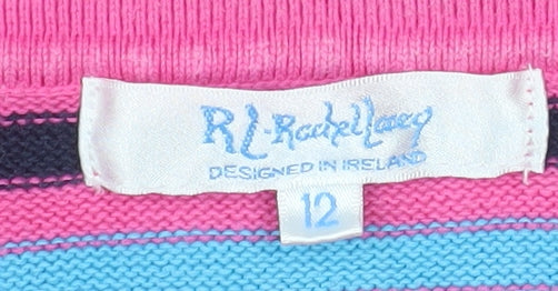 Rachel Lacey Women’s Pink Striped Cotton Polo Jumper Size 12