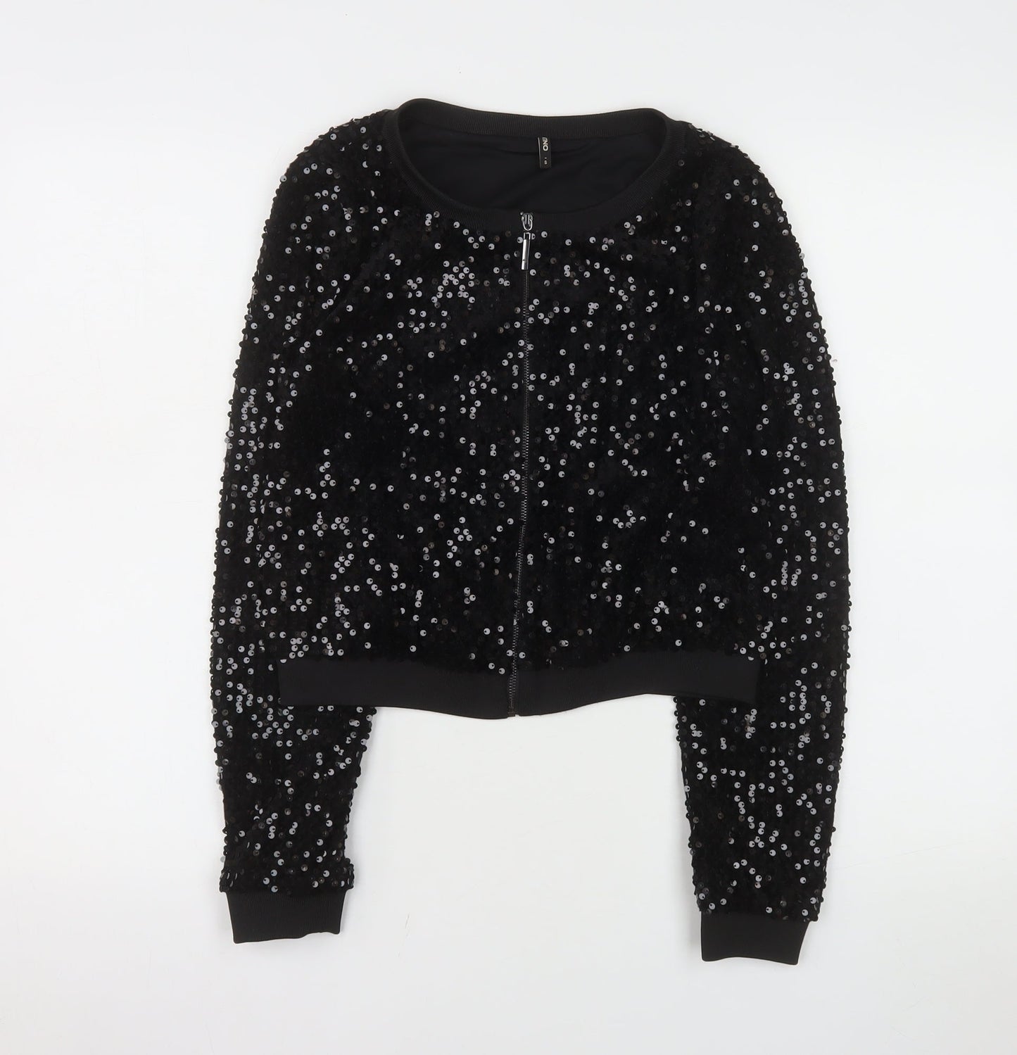 ONLY Women's Black Sequin Bomber Jacket Size S Party Wear