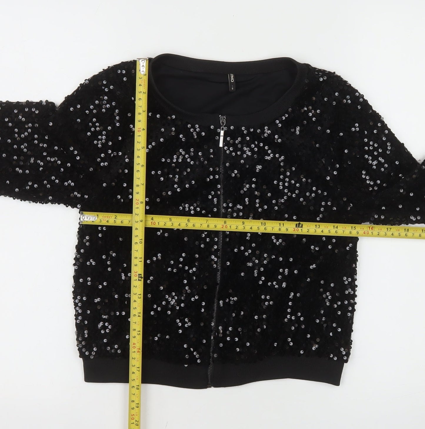 ONLY Women's Black Sequin Bomber Jacket Size S Party Wear