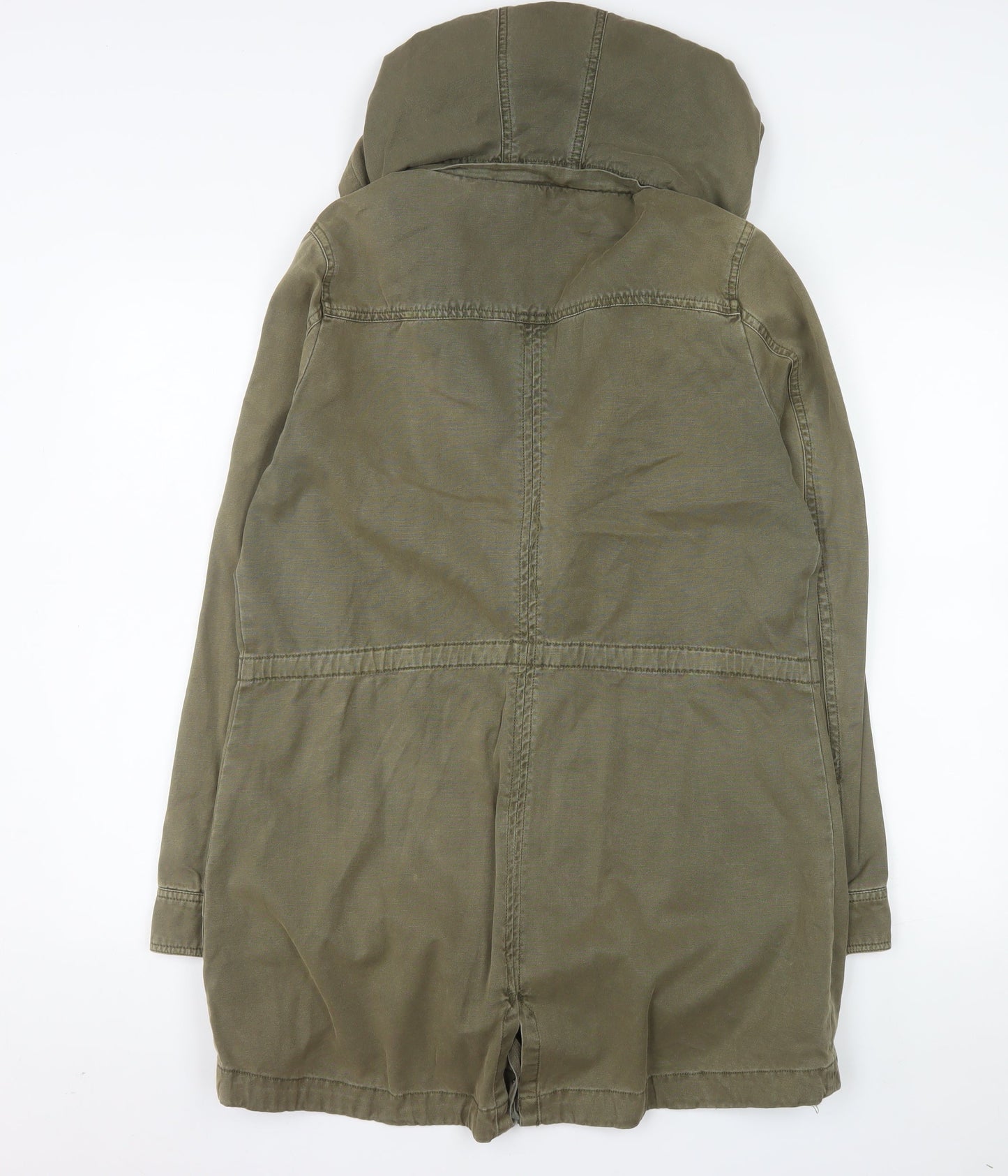 Promod Women’s Green Hooded Parka Jacket Size 16 Cotton Twill