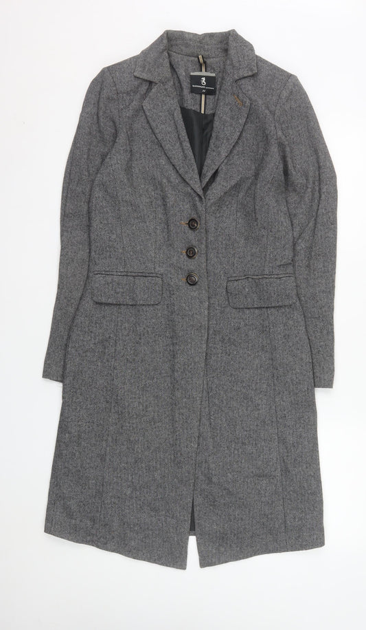 Summum Woman Grey Herringbone Wool Blend Long Overcoat Women’s Size 6