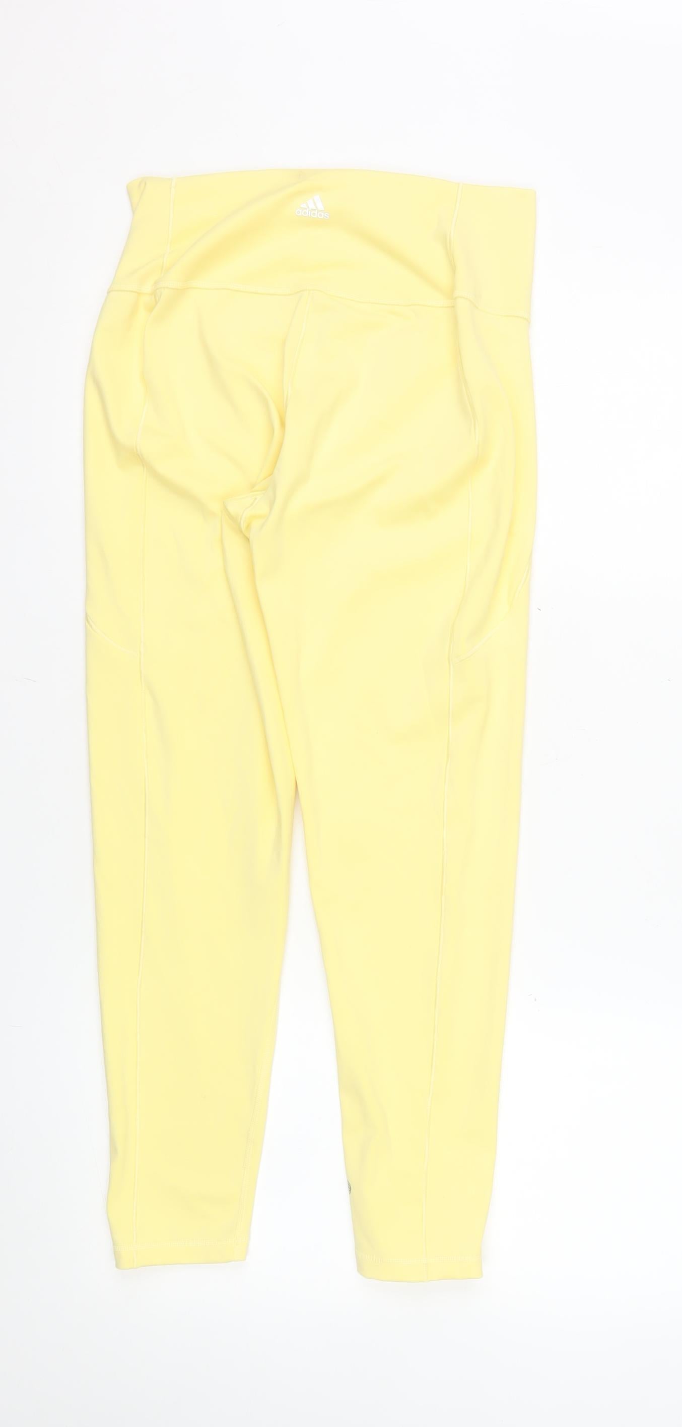 Adidas Womens Yellow L Ankle Leggings Stretch Activewear Trousers