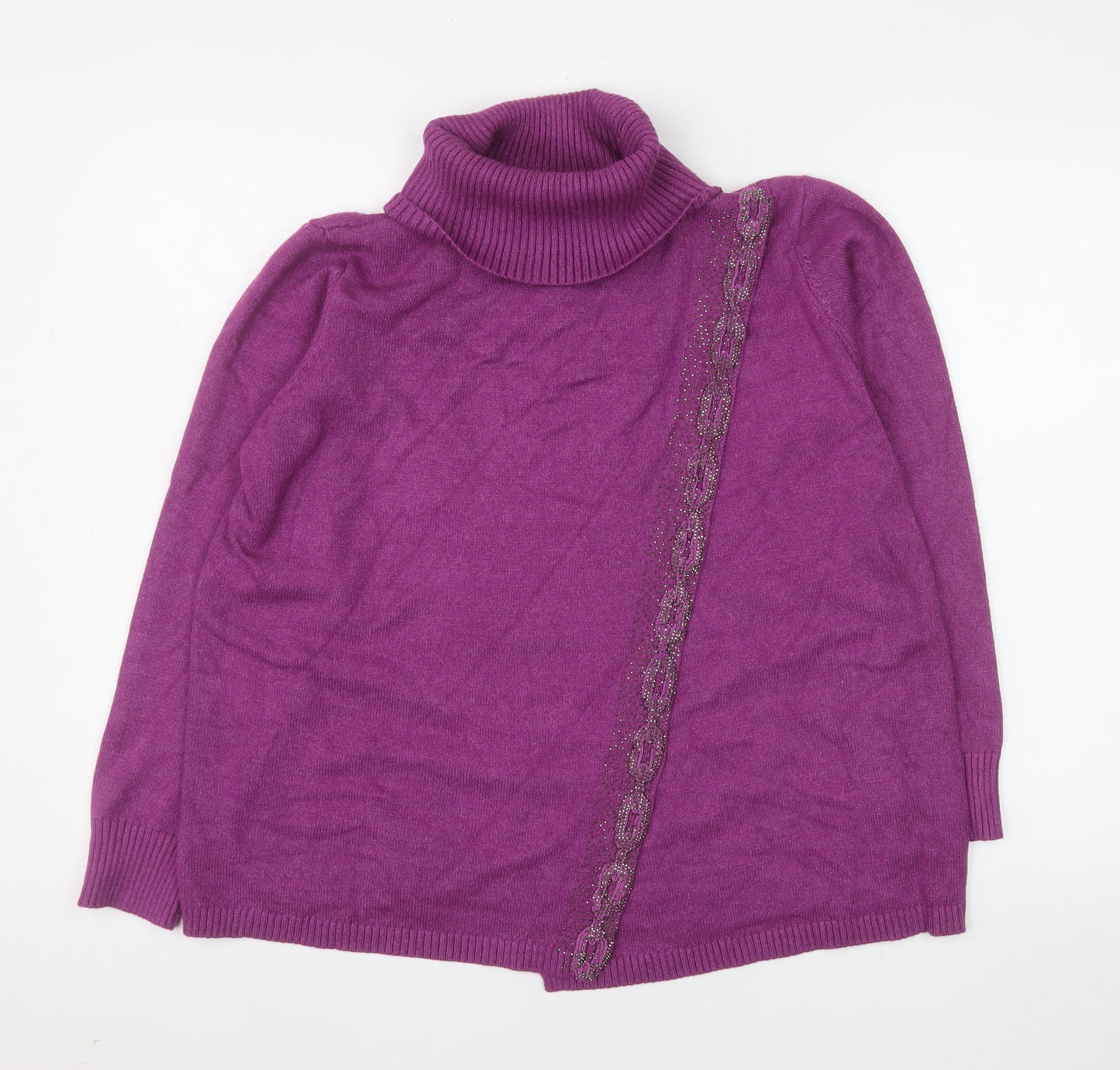 Paco Boutique Womens Purple Roll Neck Knit Jumper Size 12