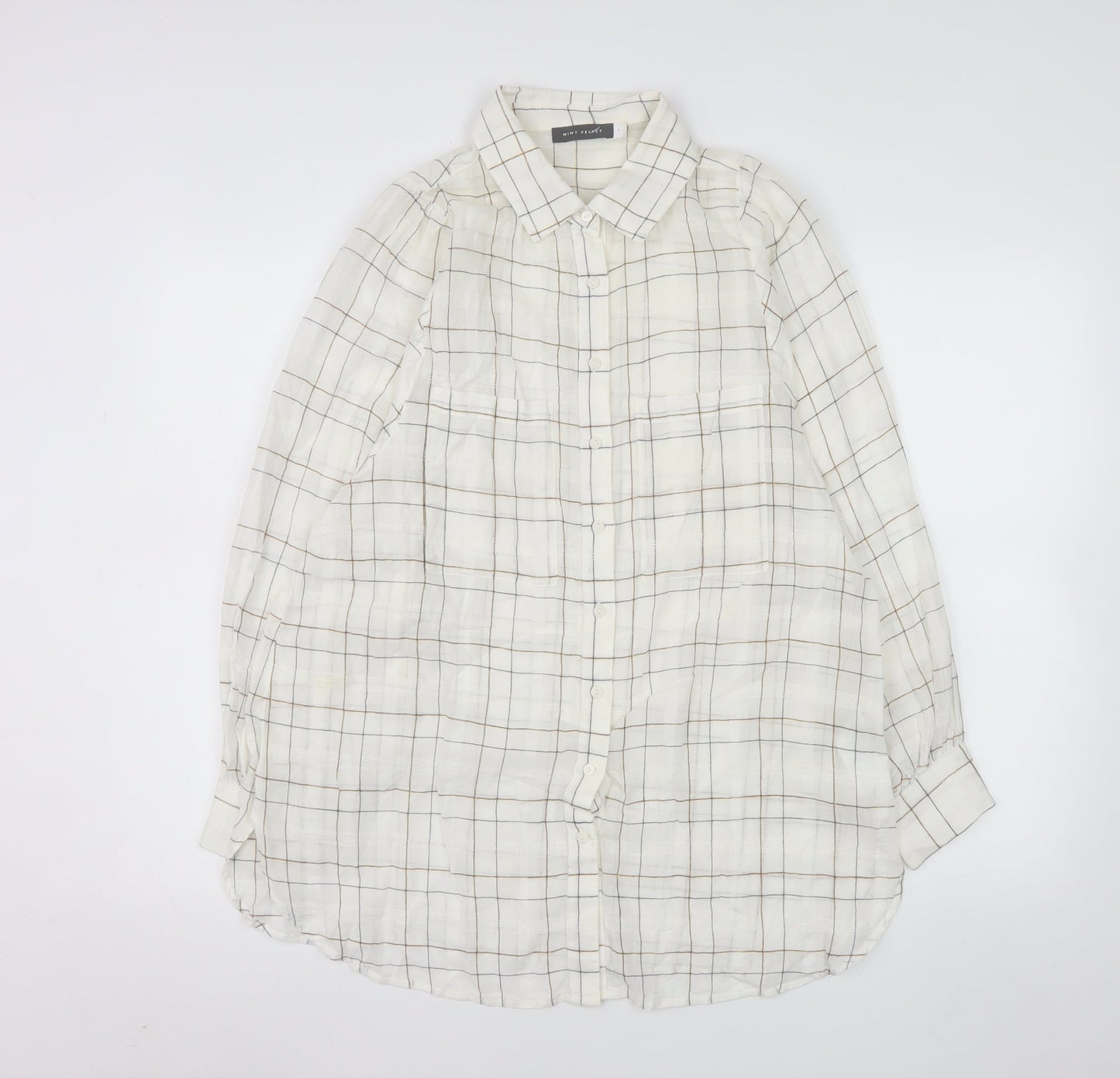 Mint Velvet Women's Ivory Check Cotton Button-Up Shirt Size S