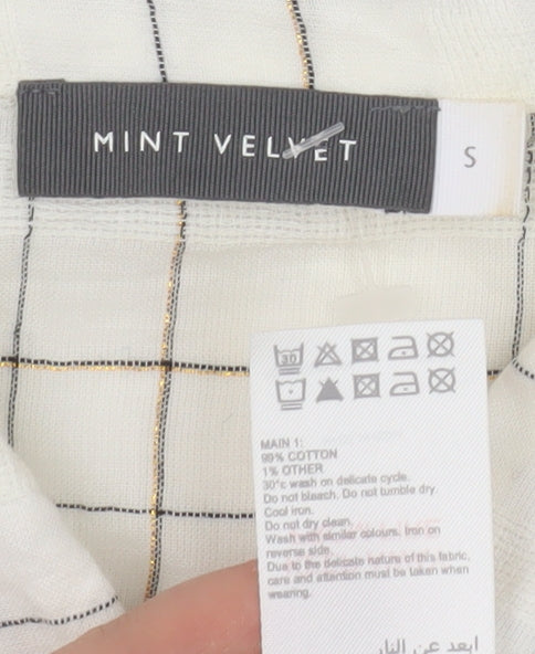 Mint Velvet Women's Ivory Check Cotton Button-Up Shirt Size S