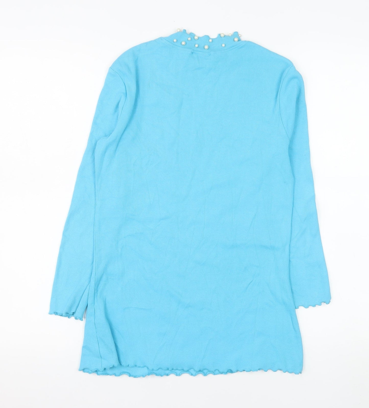 Savida Women Blue Pearl Neck Long Sleeve Knit Jumper Size 14