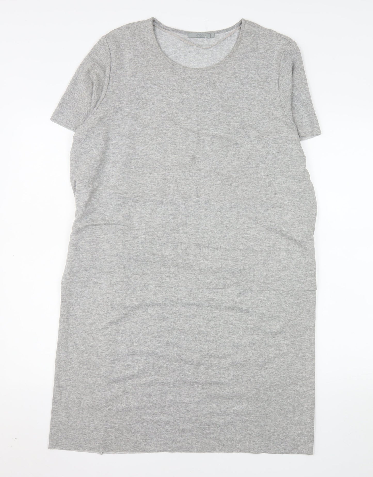 COS Women Grey Knee Length T-Shirt Dress Size 14 Short Sleeve Stretch