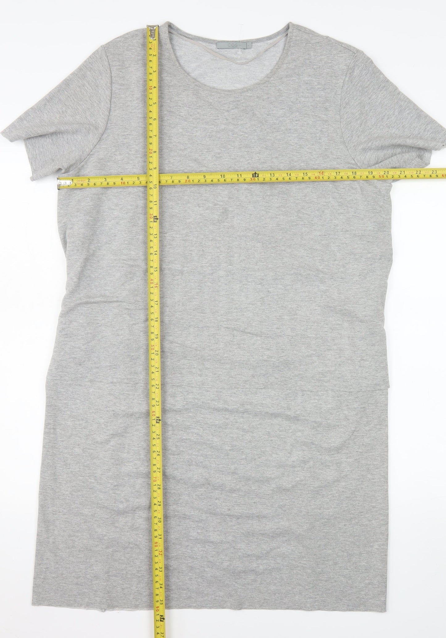 COS Women Grey Knee Length T-Shirt Dress Size 14 Short Sleeve Stretch