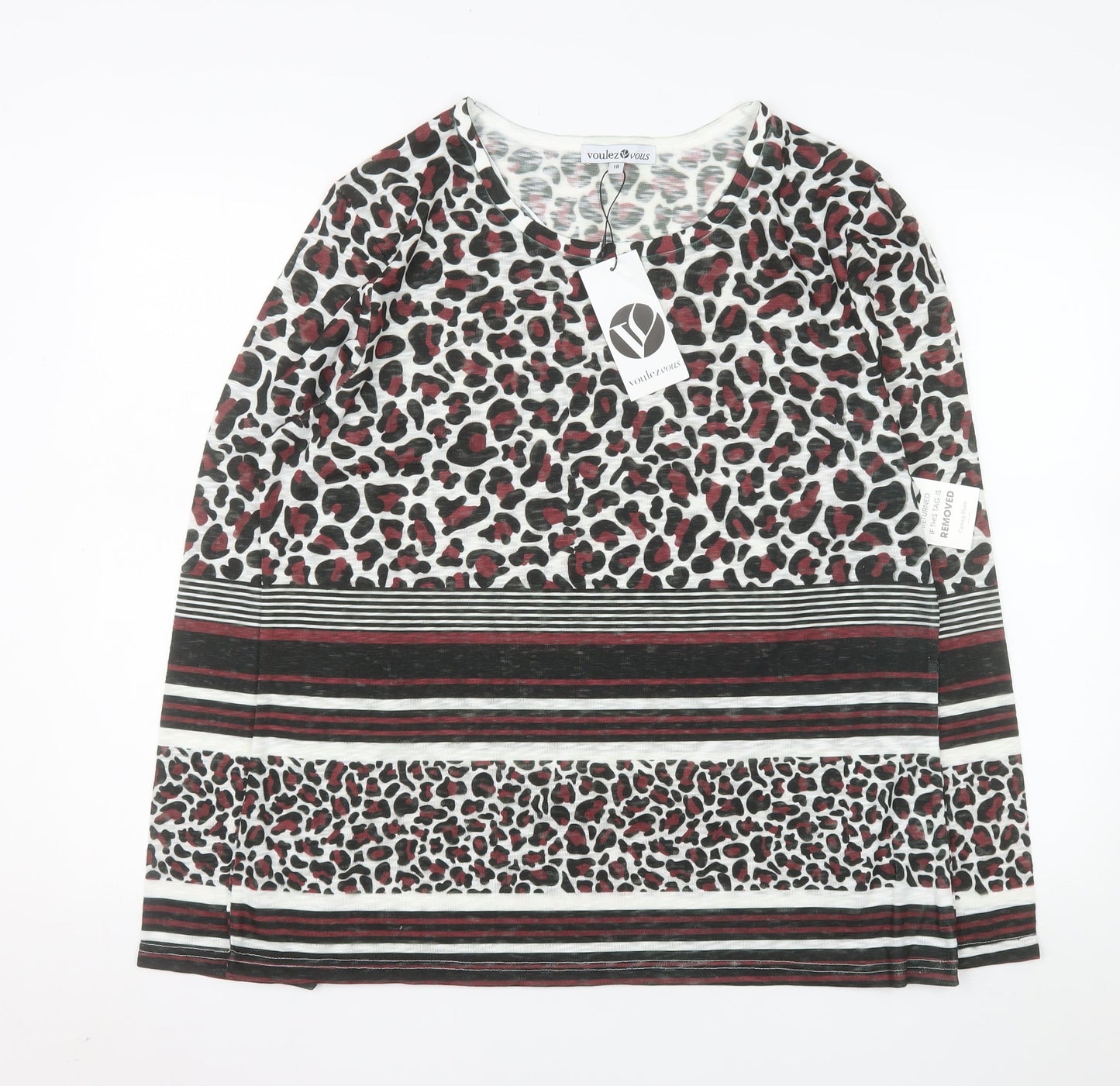 Voulez Vous Women's Multicoloured Animal Print Long Sleeve Top Size 18