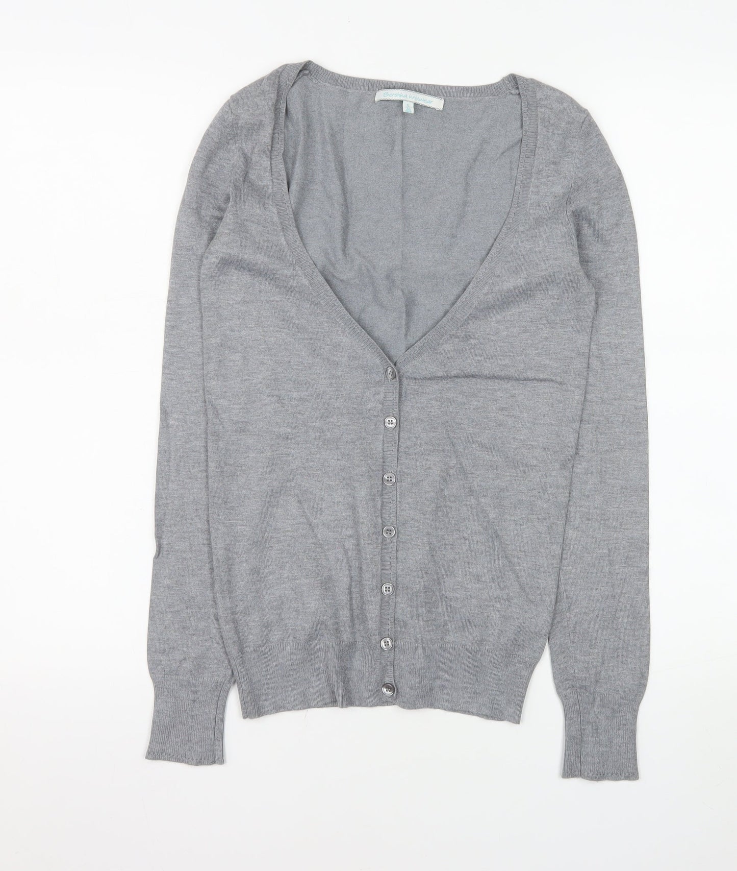 Bershka Women Grey V-Neck Button Knit Cardigan Size S