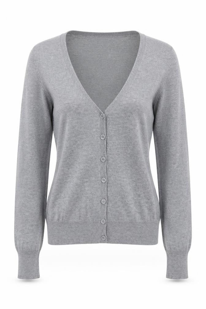 Bershka Women Grey V-Neck Button Knit Cardigan Size S