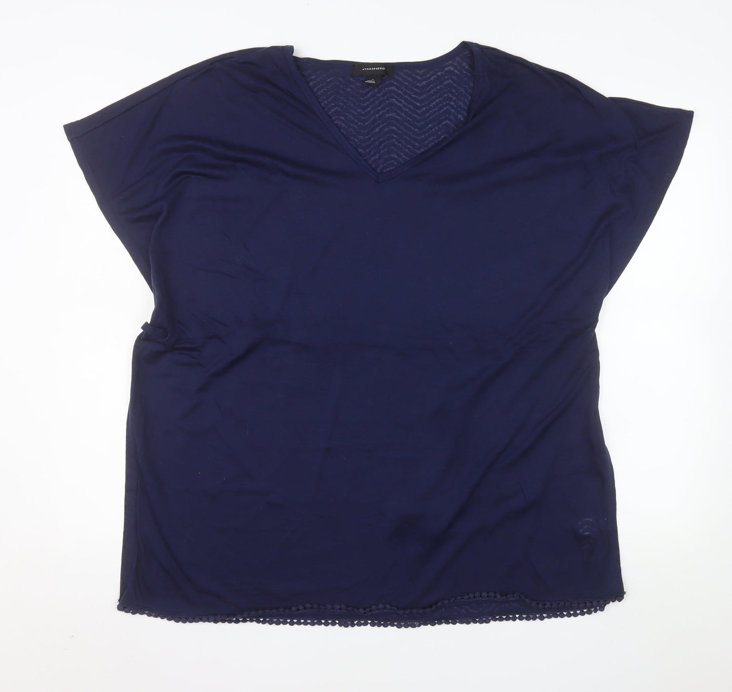 Atmosphere Women’s Blue V-Neck Crochet Hem Short Sleeve Blouse Size M