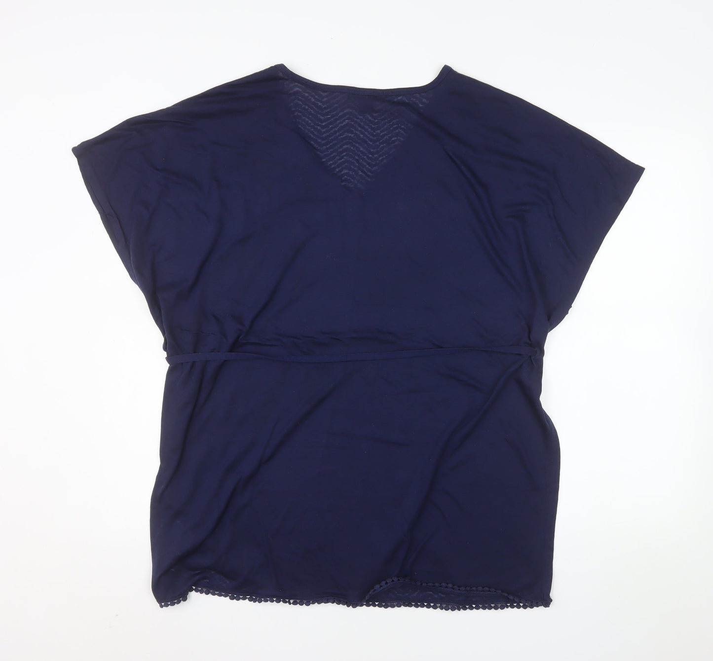 Atmosphere Women’s Blue V-Neck Crochet Hem Short Sleeve Blouse Size M