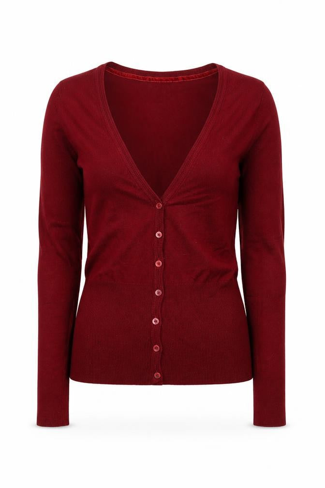 Bershka Women's Red V-Neck Long Sleeve Button Cardigan Size M