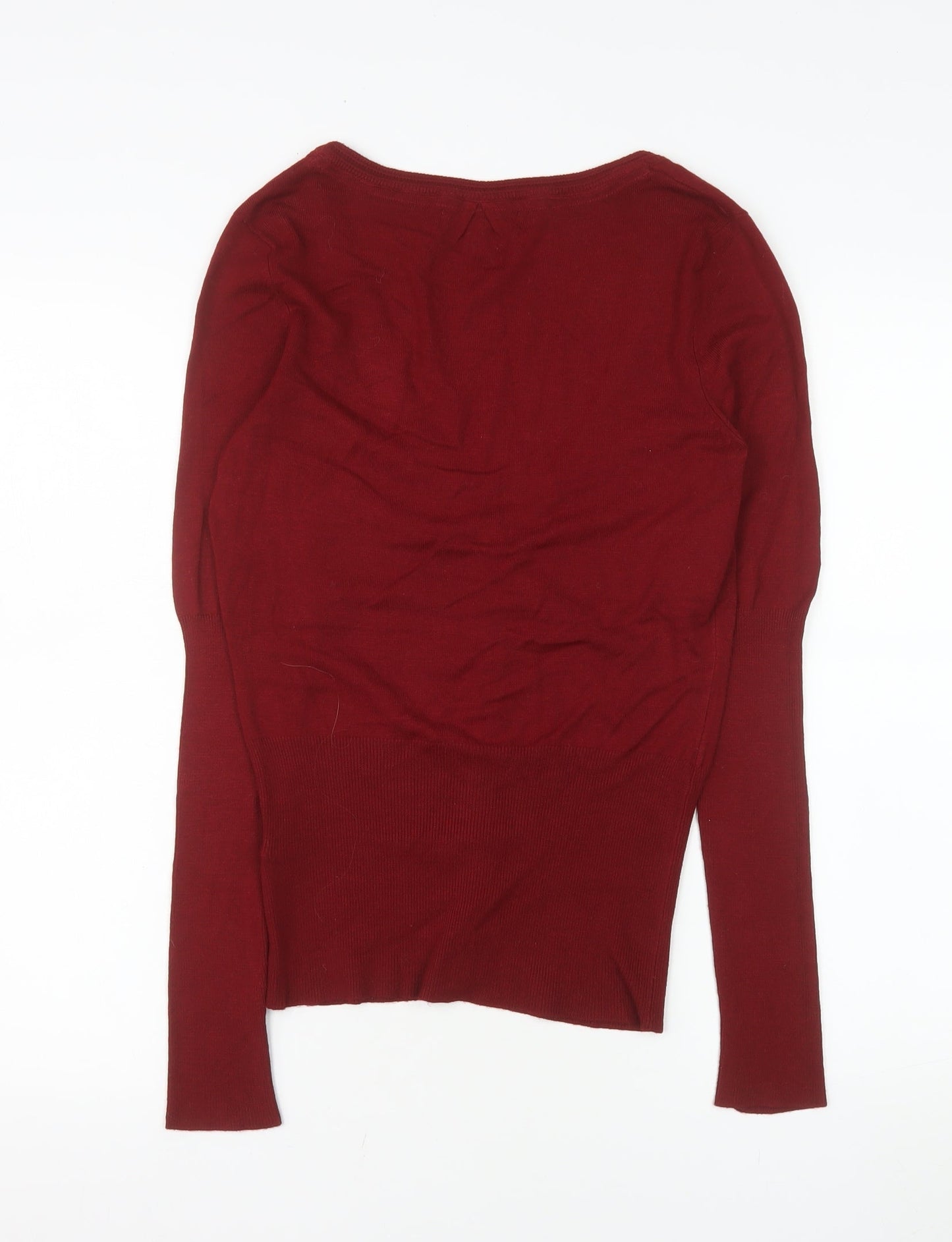 Bershka Women's Red V-Neck Long Sleeve Button Cardigan Size M