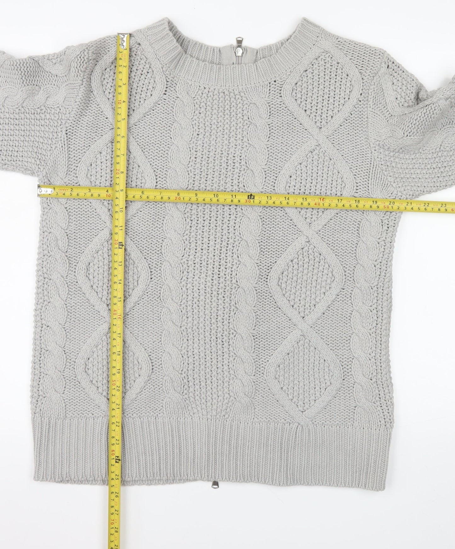 Carolyn Donnelly The Edit Women Grey Small Cable-Knit Full Zip Jumper