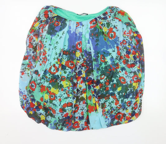 Madison Paige Womens Blue Multicoloured Floral Chiffon Blouse Size S