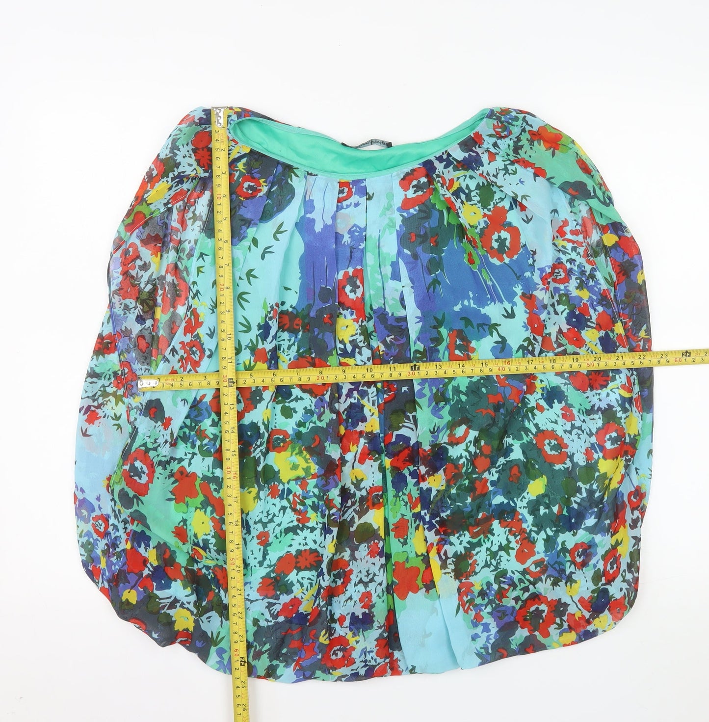 Madison Paige Womens Blue Multicoloured Floral Chiffon Blouse Size S