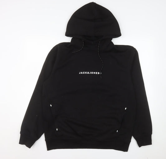 Jack & Jones Men's Black XL Pullover Hoodie with Logo Print
