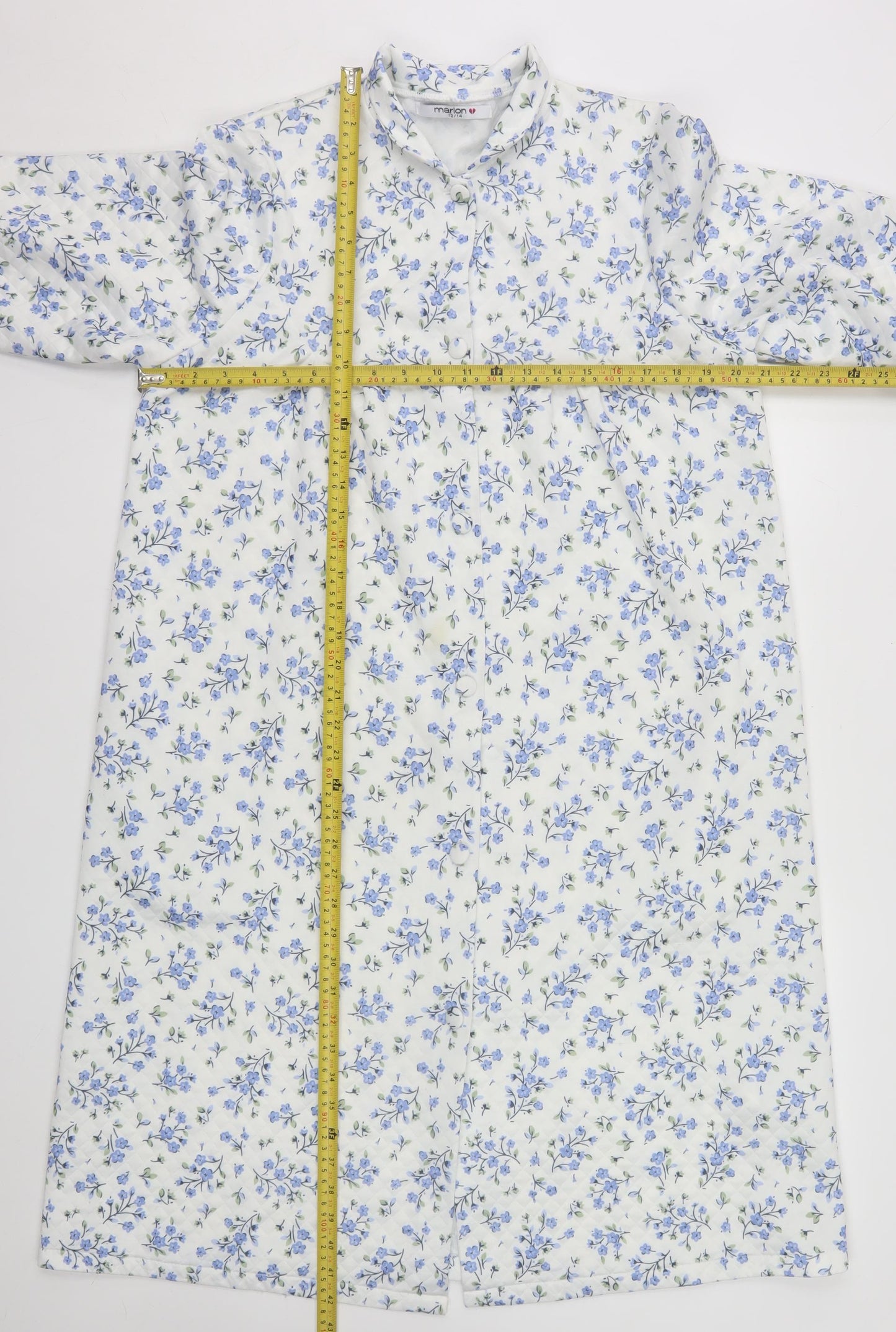 Marlon Womens White Blue Floral Quilted Coatigan Size 12
