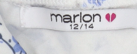 Marlon Womens White Blue Floral Quilted Coatigan Size 12