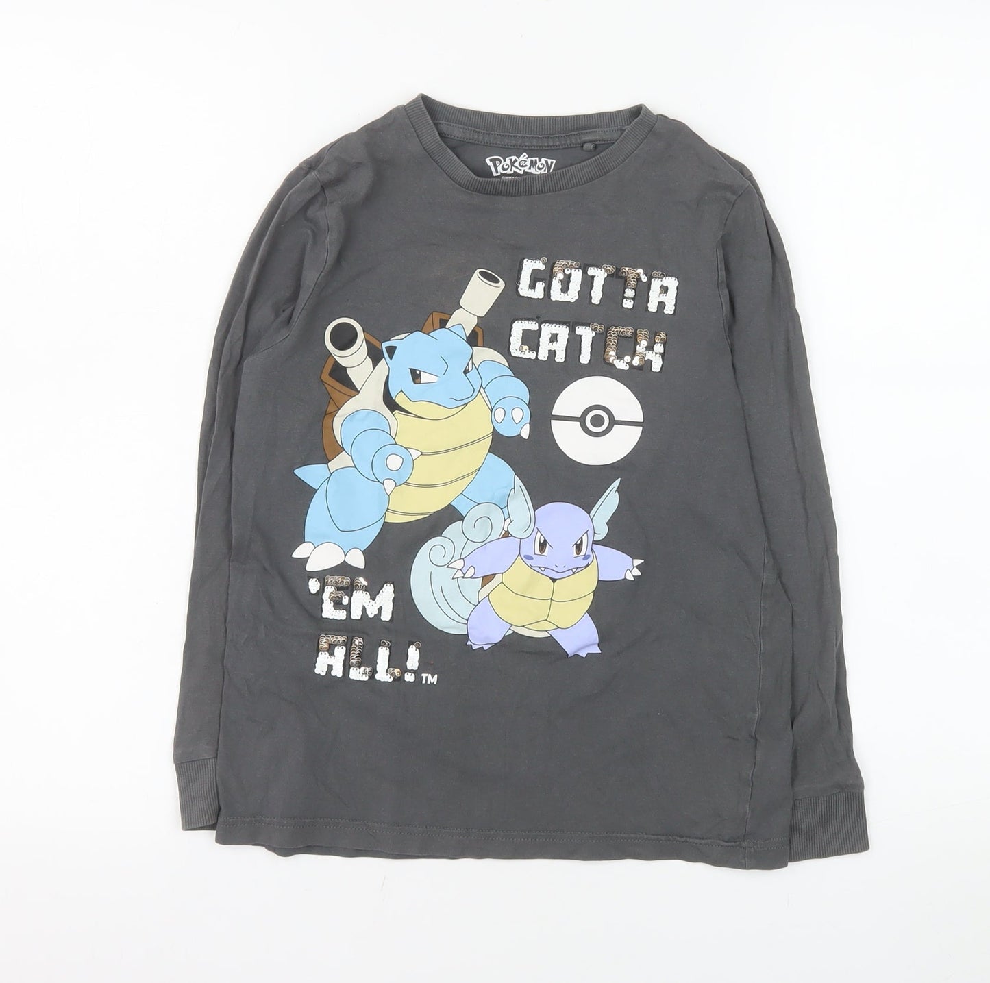 Pokémon Boys Grey Long Sleeve T-Shirt 9-10 Years Blastoise Graphic Top