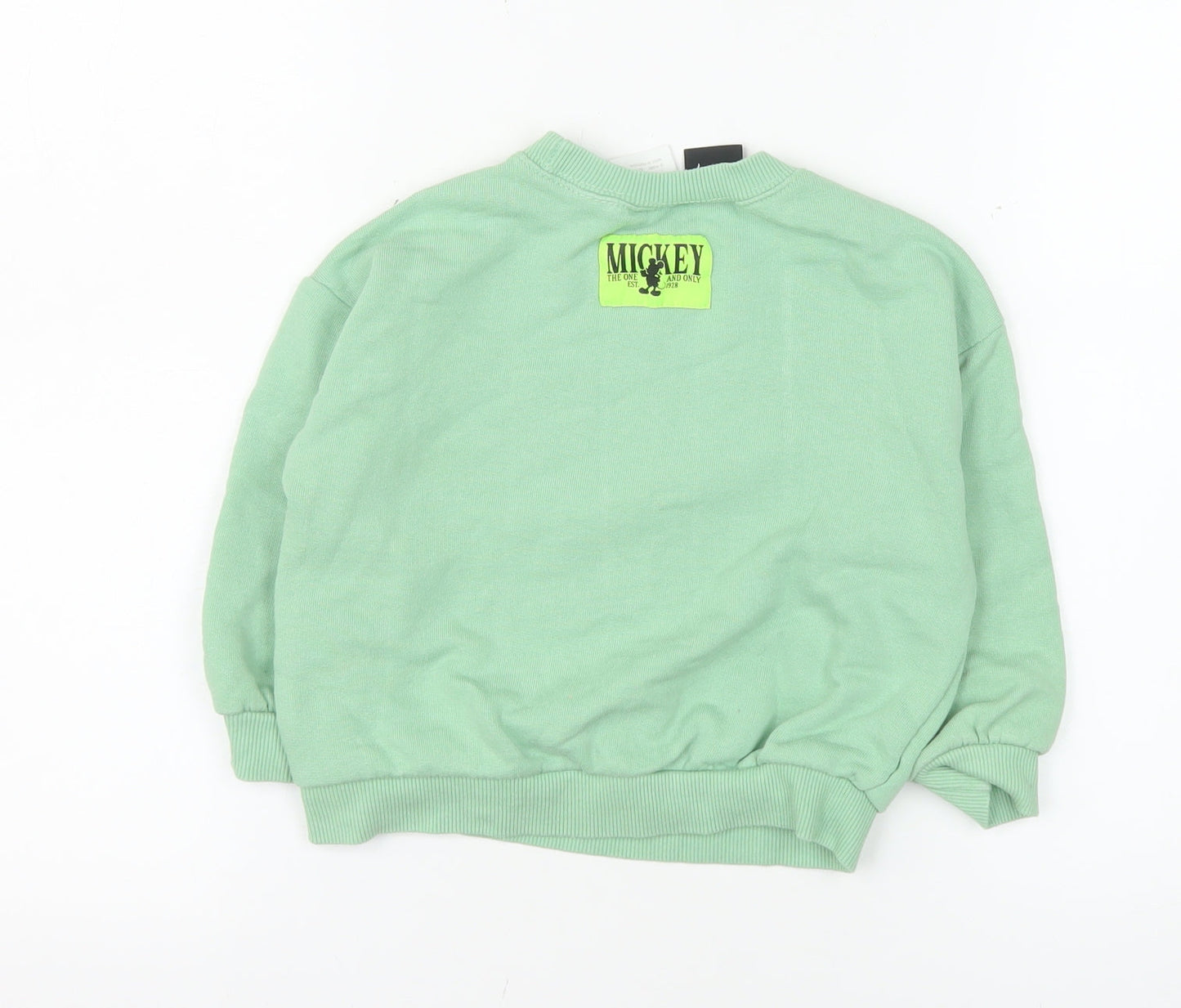 ZARA Disney Girls Green Mickey Mouse Pullover Sweatshirt 2 Years