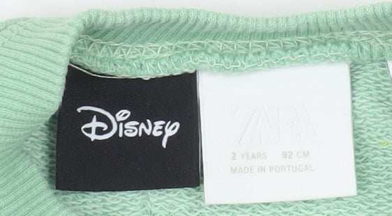 ZARA Disney Girls Green Mickey Mouse Pullover Sweatshirt 2 Years