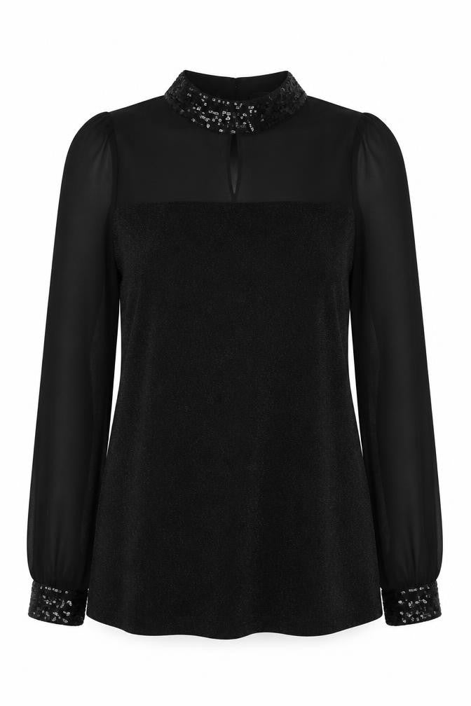 Dunnes Women’s Black Sequin Long Sleeve Tunic Blouse Size 14