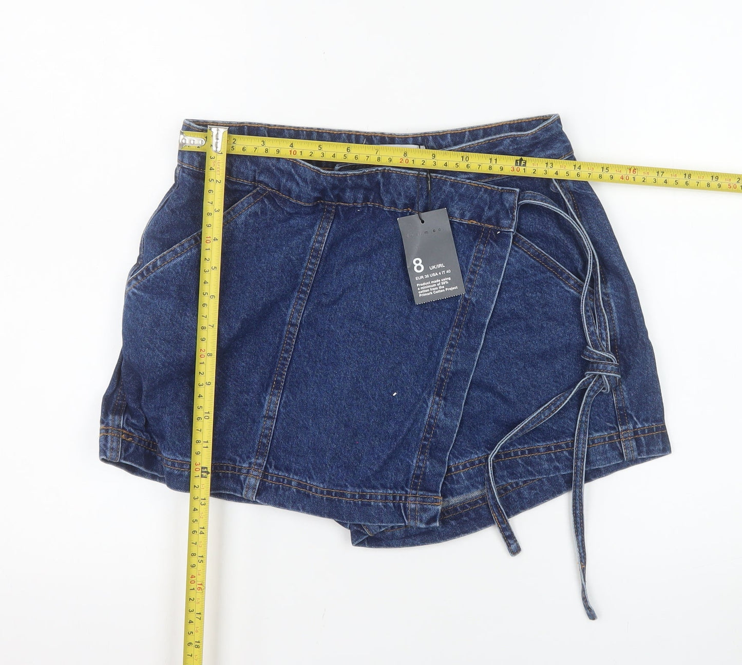 Denim Co Women Blue Cotton Wrap Skort Size 8 Short Denim Casual