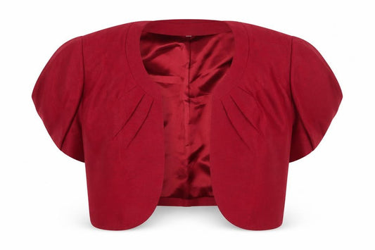 CC Women Red Linen Silk Cropped Bolero Jacket Size 12