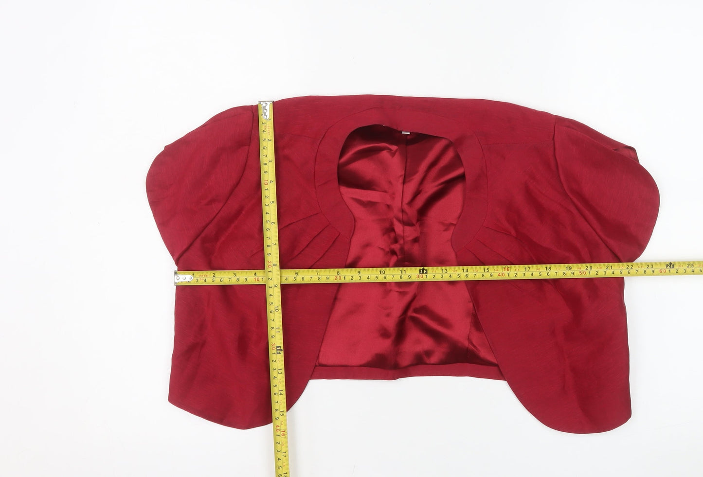 CC Women Red Linen Silk Cropped Bolero Jacket Size 12