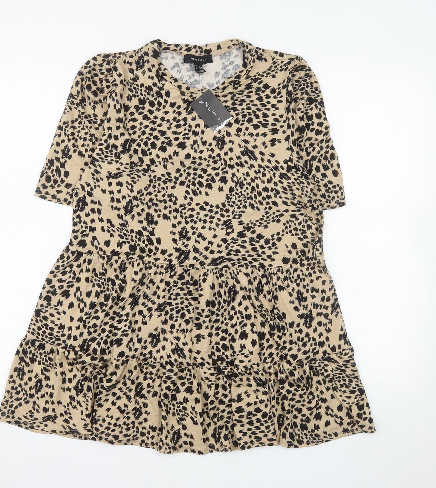 New Look Women’s Beige Animal Print Viscose Skater Dress Size 12