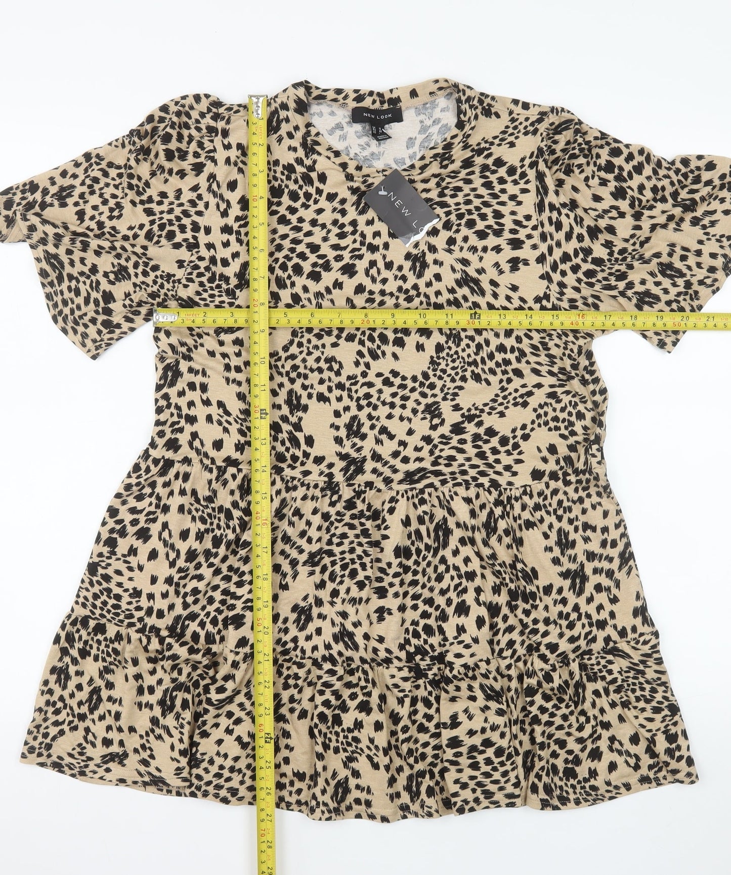New Look Women’s Beige Animal Print Viscose Skater Dress Size 12