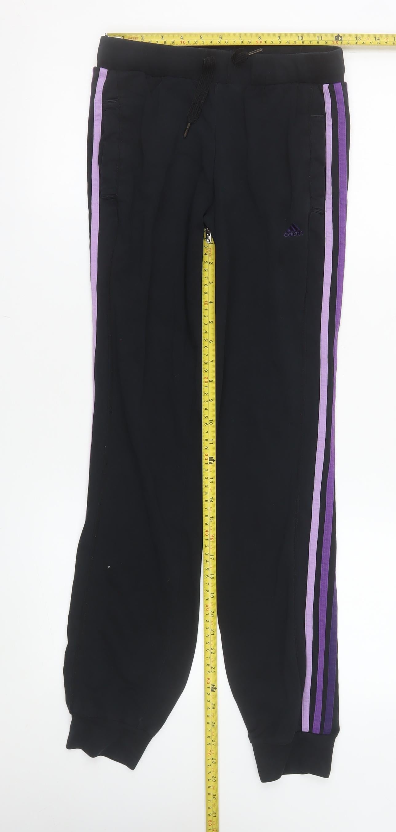 Adidas Womens Black Purple Stripe Joggers XS Cotton Blend