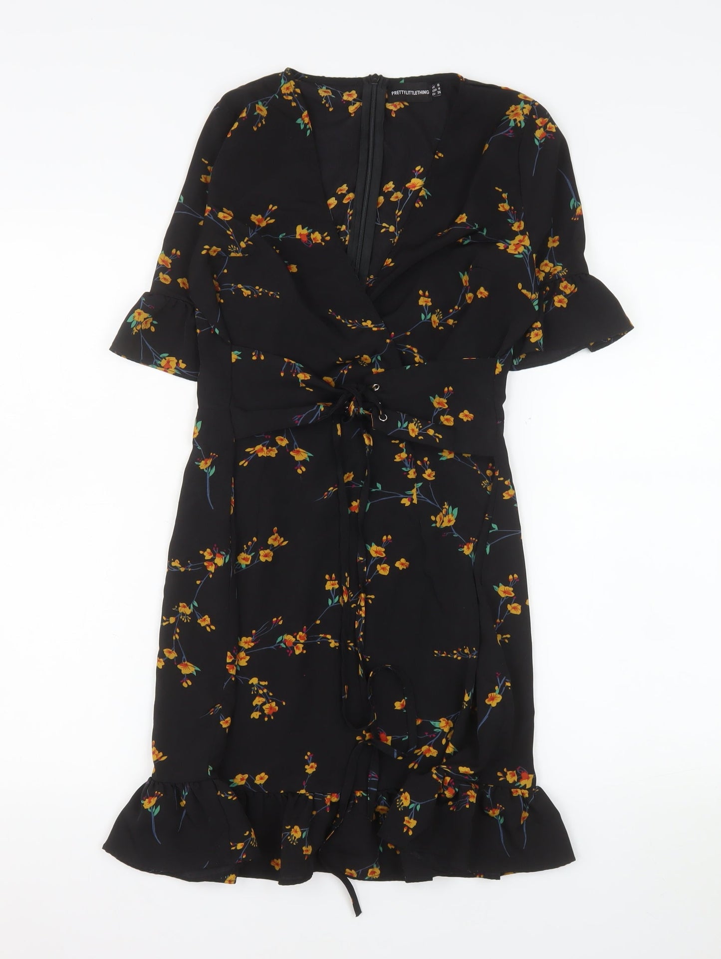 PrettyLittleThing Women’s Black Floral Wrap Dress Size 8