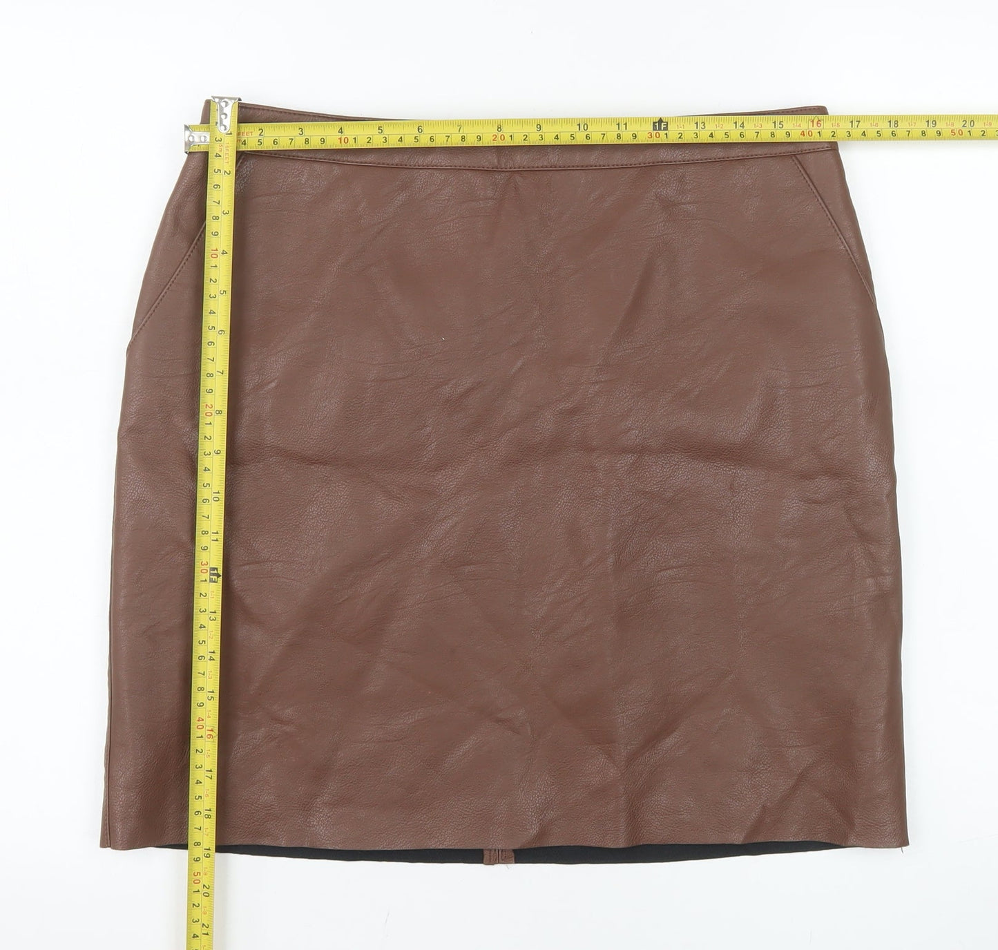 Warehouse Women Brown Faux Leather Pencil Skirt Size 14