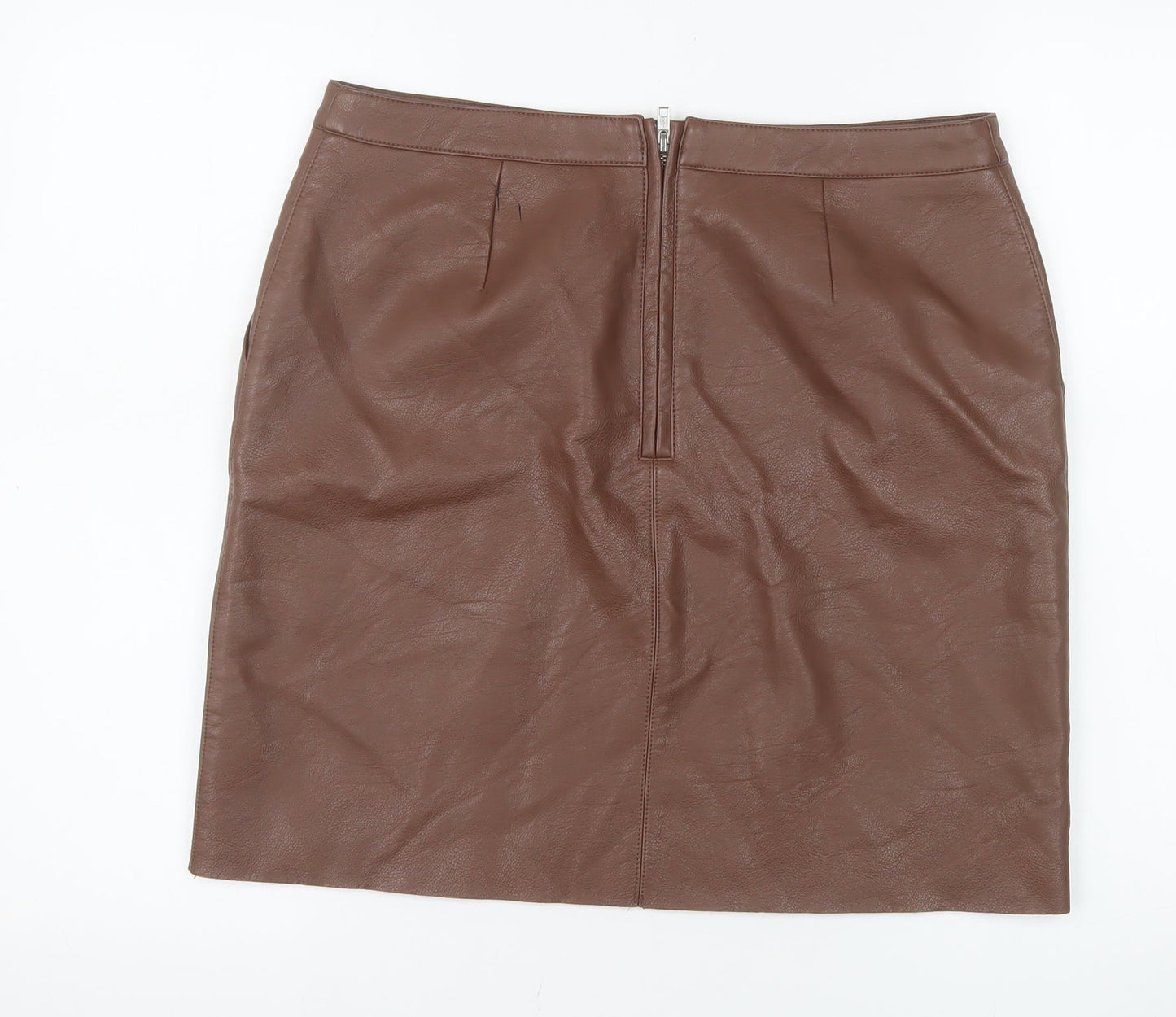 Warehouse Women Brown Faux Leather Pencil Skirt Size 14