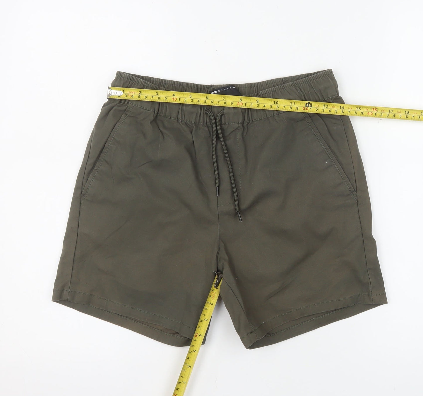ASOS DESIGN Men's Green XS Chino Shorts with Elastic Waist