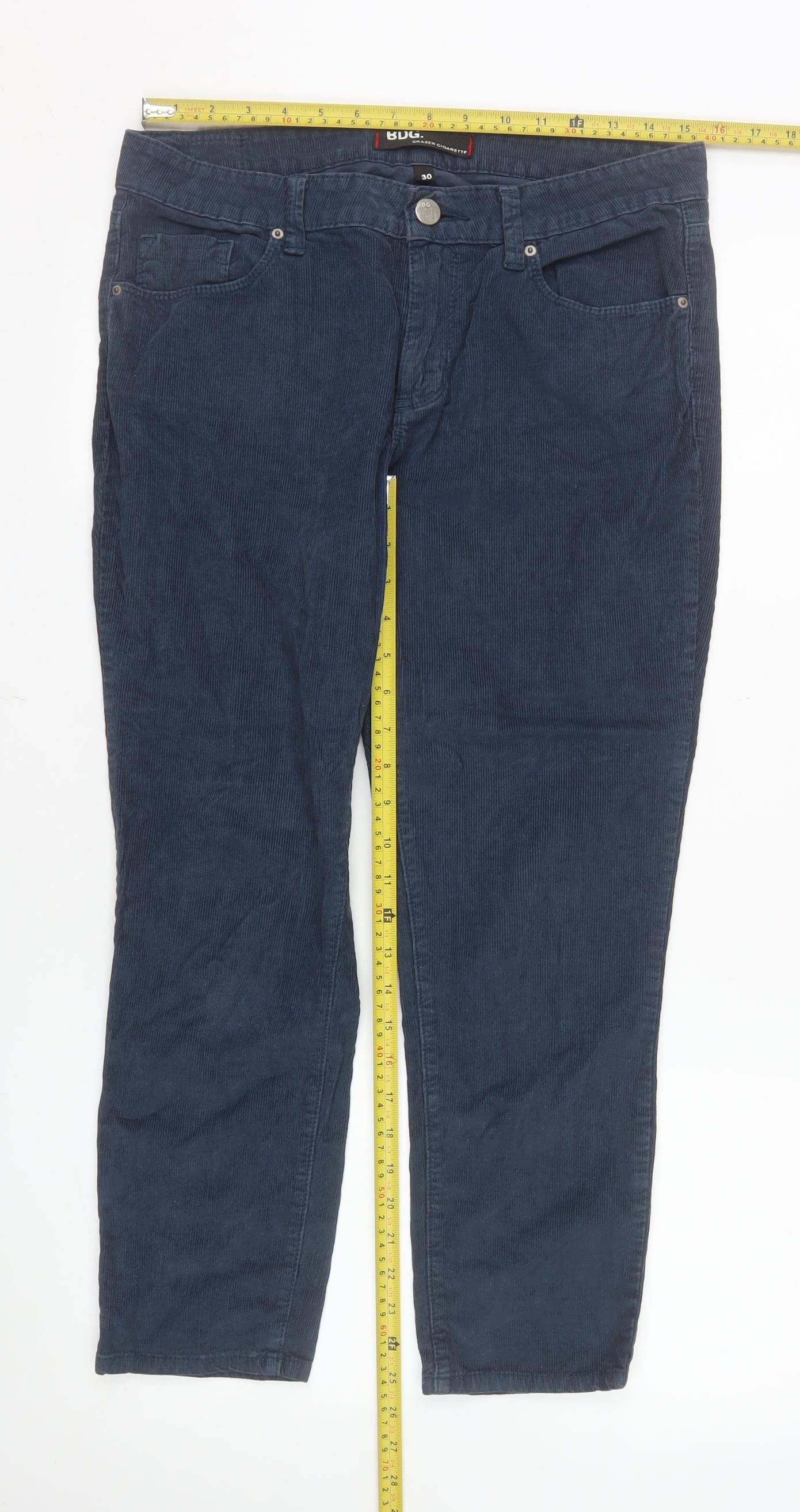BDG Boys Blue Corduroy Slim Chino Trousers Size 30