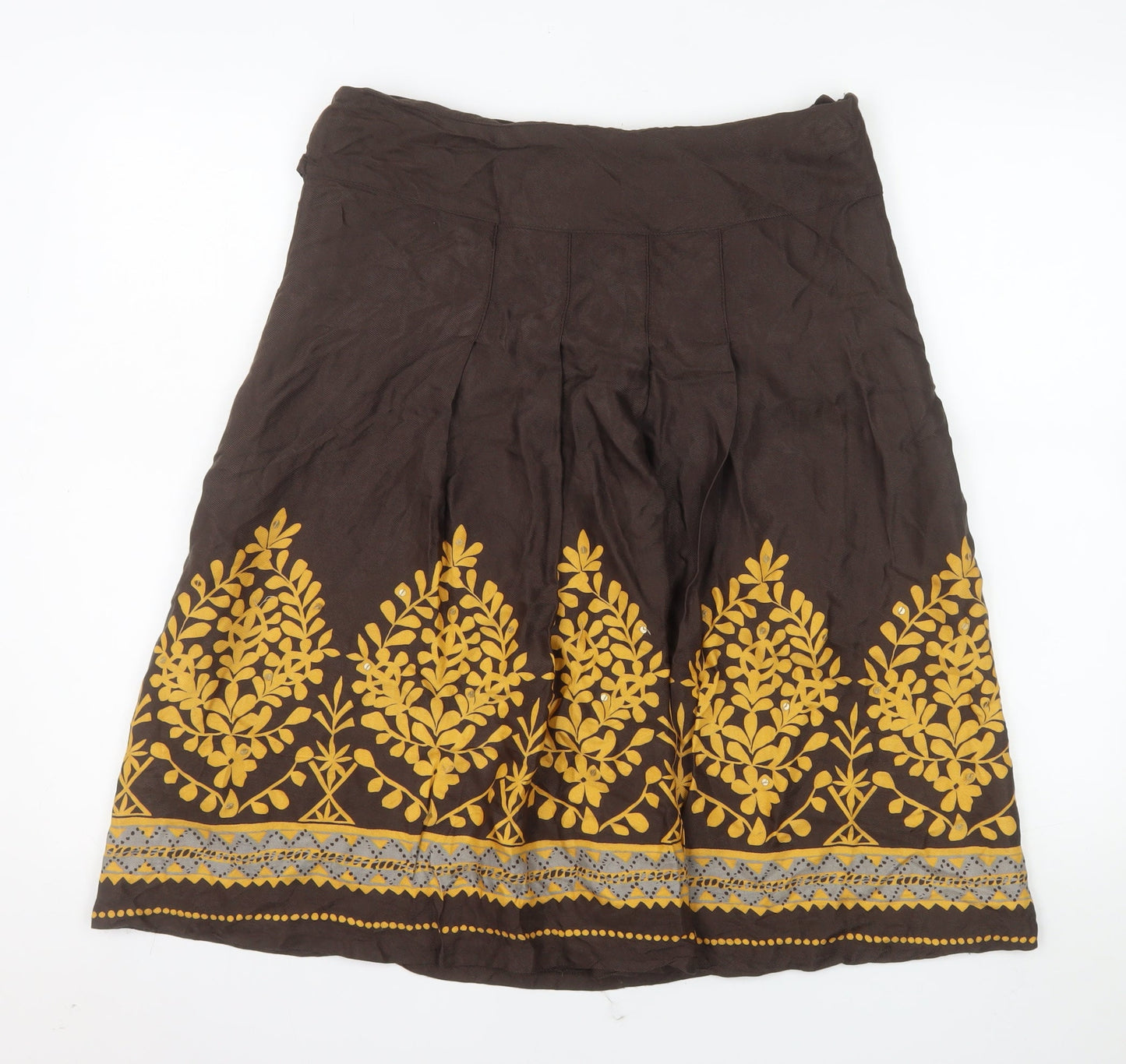 H&M Womens Brown Embroidered Floral A-Line Skirt Size 12