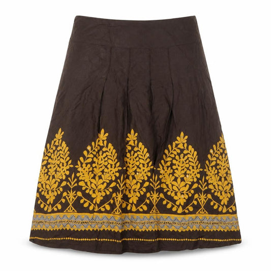 H&M Womens Brown Embroidered Floral A-Line Skirt Size 12