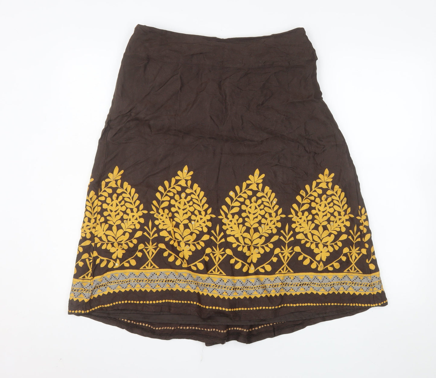 H&M Womens Brown Embroidered Floral A-Line Skirt Size 12