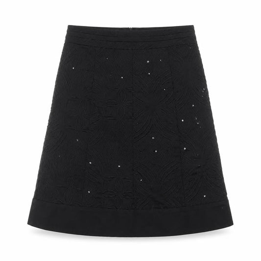 Oasis Women Black Size 12 A-Line Sequin Embroidered Skirt