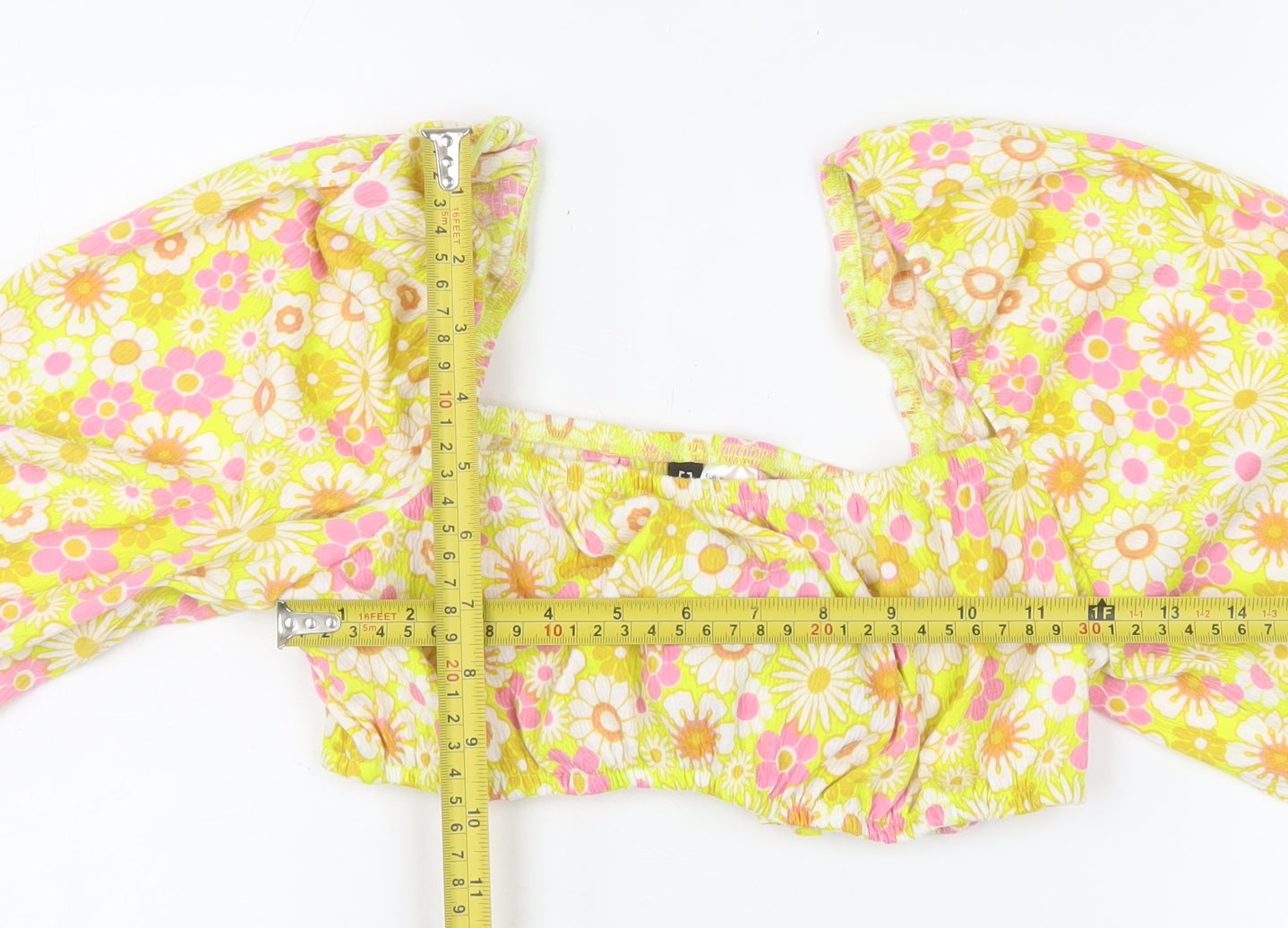 H&M Divided Women’s Multicoloured Floral Puff Sleeve Cropped Blouse S