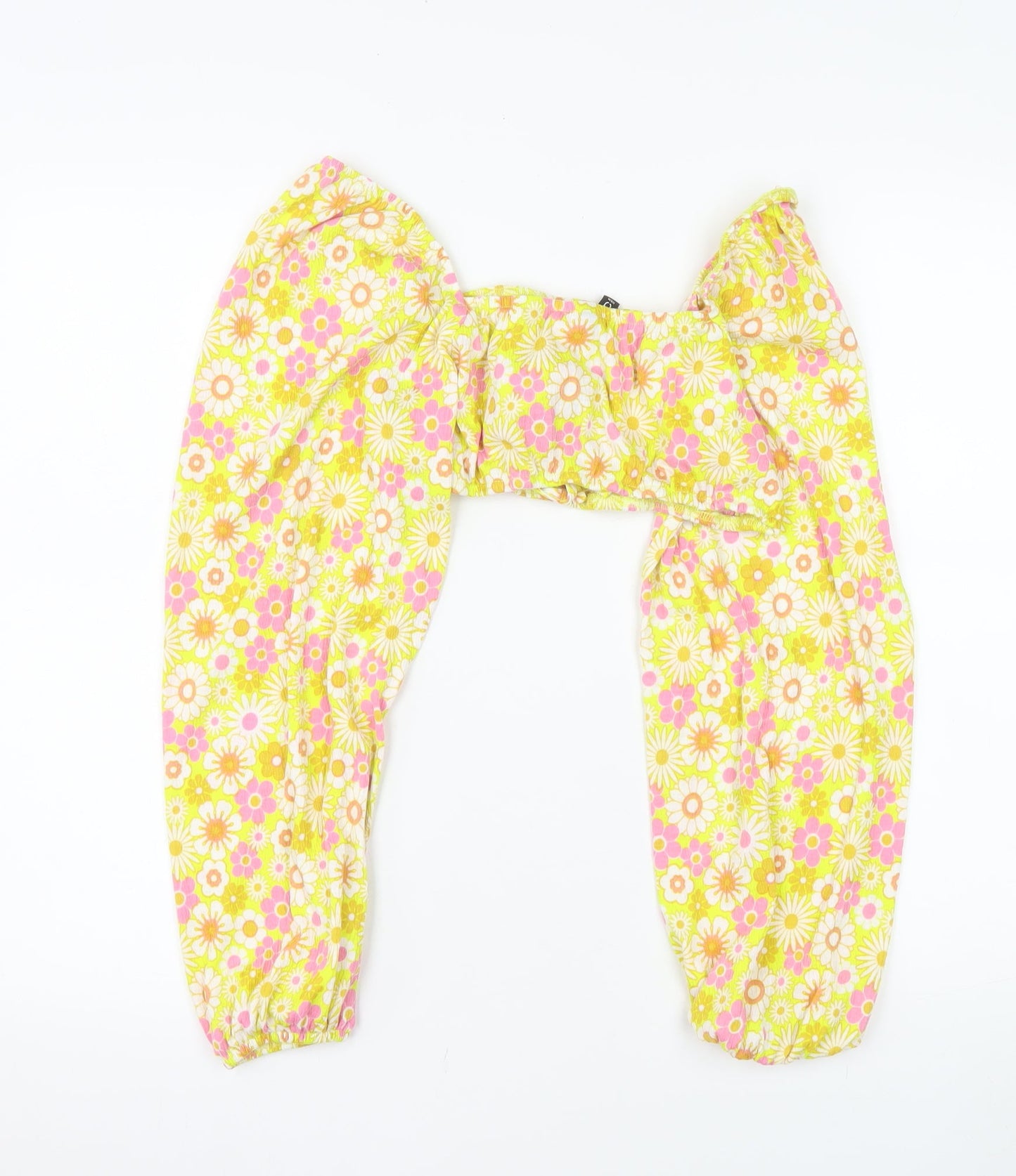 H&M Divided Women’s Multicoloured Floral Puff Sleeve Cropped Blouse S